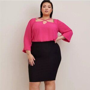 Torrid Barbiecore Georgette Keyhole Long Sleeve Blouse Top 3 (22 - 24) 3X Pink